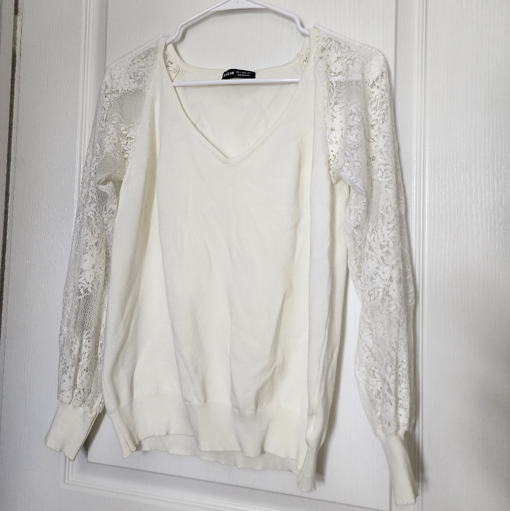 SOLD- Shein Ivory Lace Long Sleeves Top
